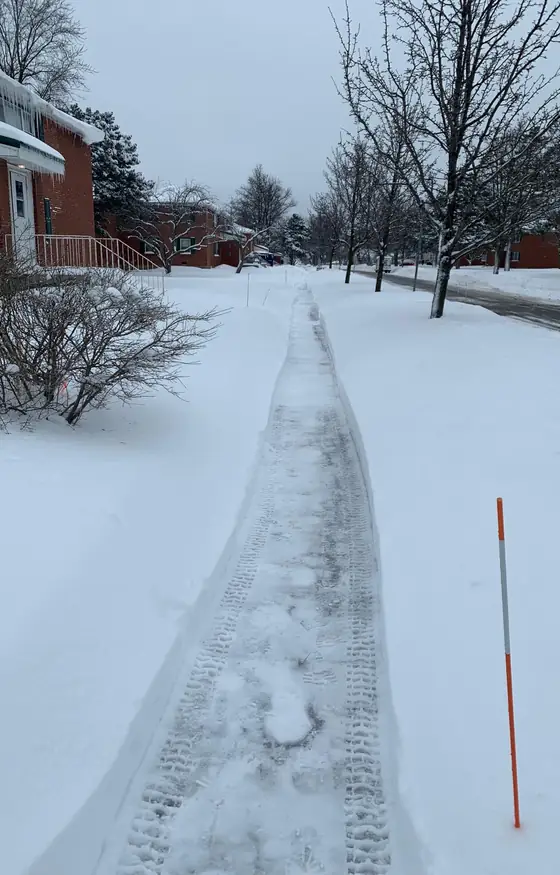 Clean sidewalk with a driveway marker stake